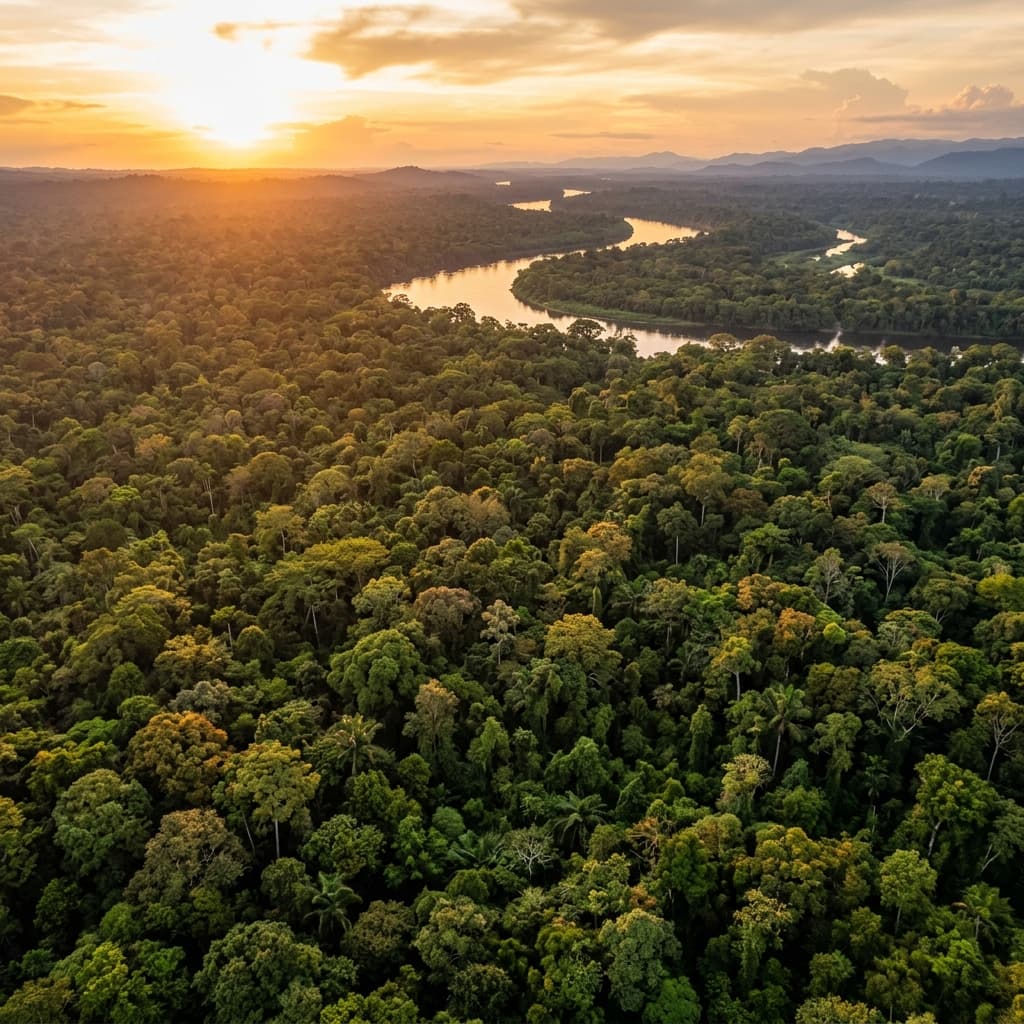 Vista aérea real de los predios de conservación de Bosques con Alma en Ucayali